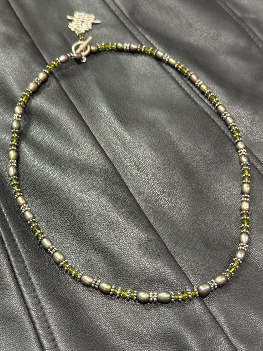 Peacock Freshwater Pearl Olive Green Crystal Beaded Necklace 19” Artisan - Picture 2 of 15